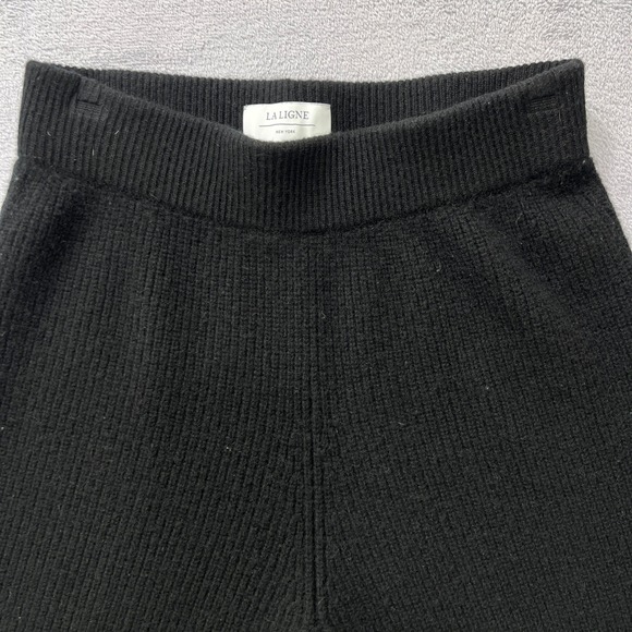 La Ligne 100% Cashmere Wide Leg Pants Women Large Black Knit Luxe Winter Lounge - Picture 9 of 10